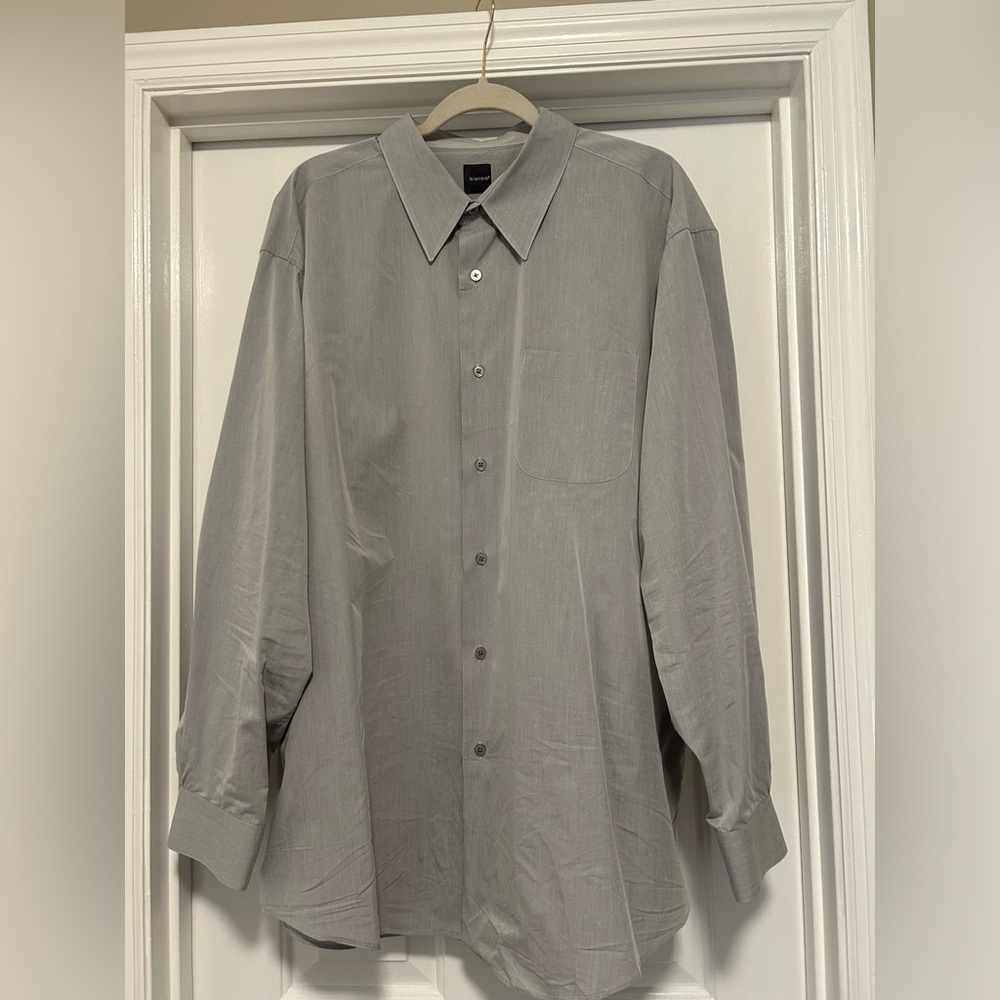 SLATES Mens Size XXL Gray Long Sleeve Button Up Dress Shirt,Point
Collar